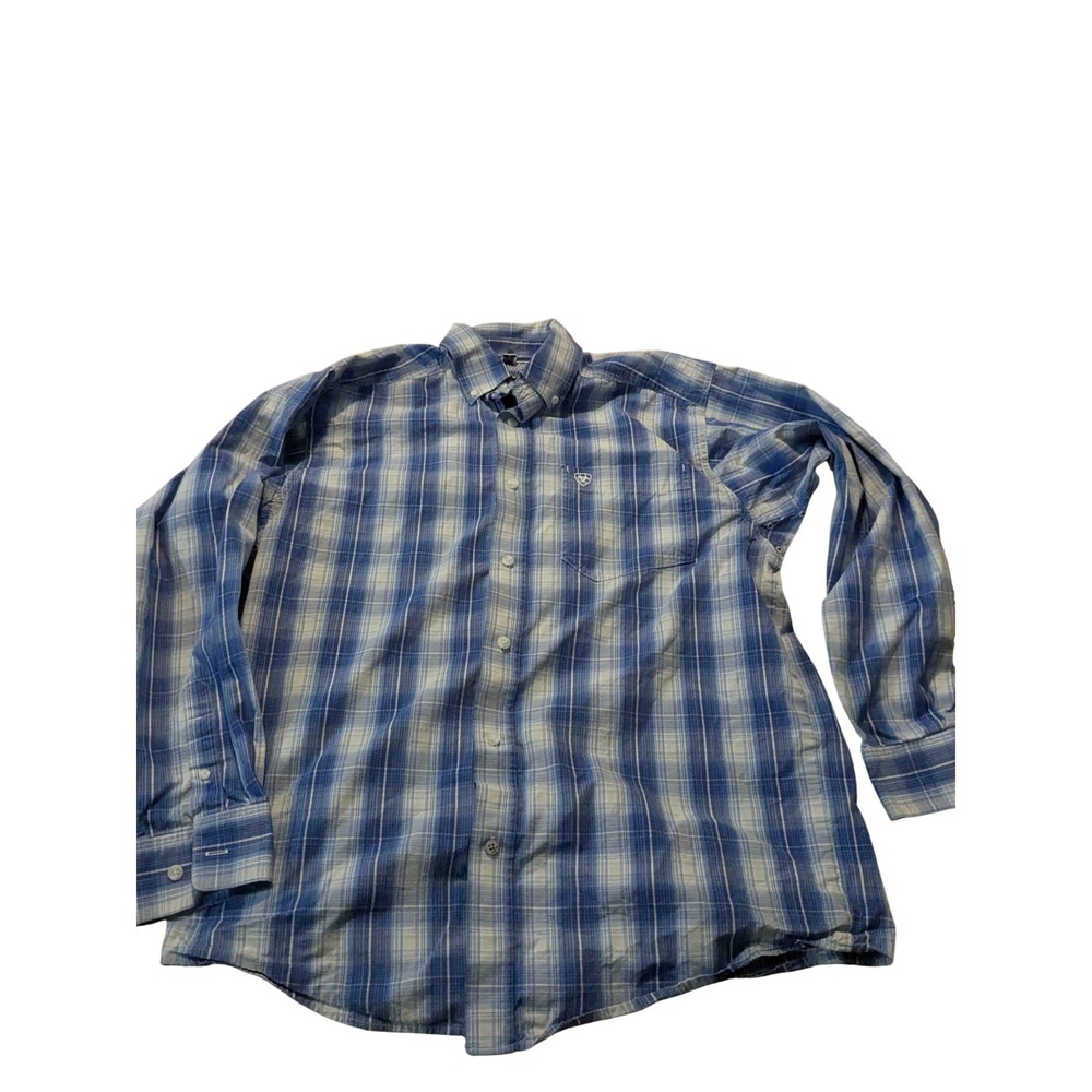 Ariat Pro Series Mens Medium Blue Plaid Long Sleeve Western Button‎ Down Shirt
